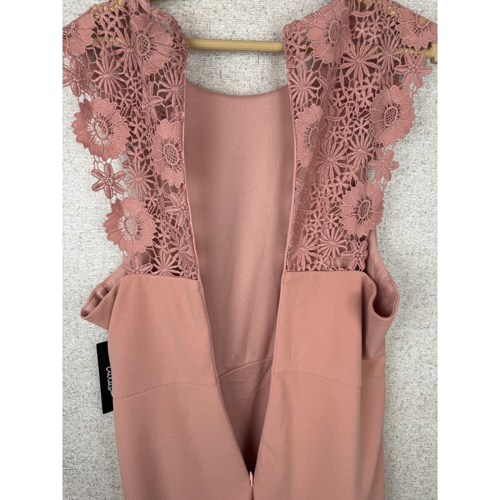 NWT Lulus Blush Pink Lace Back Bodycon Midi Dress Floral Crochet L - Picture 8 of 10